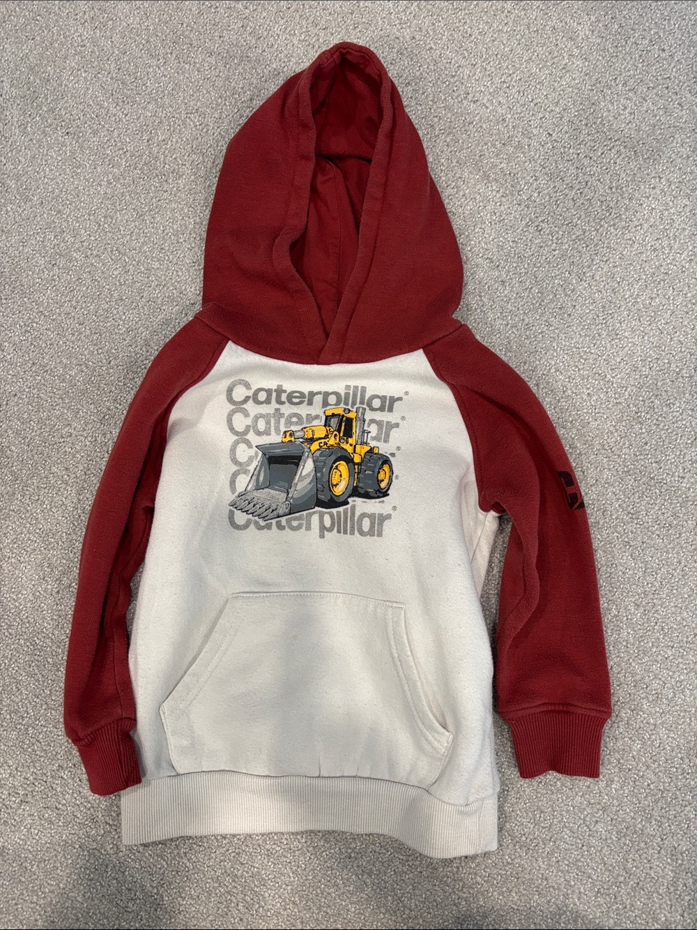 Caterpillar Red & White Kids Hoodie with Yellow Loader Graphic